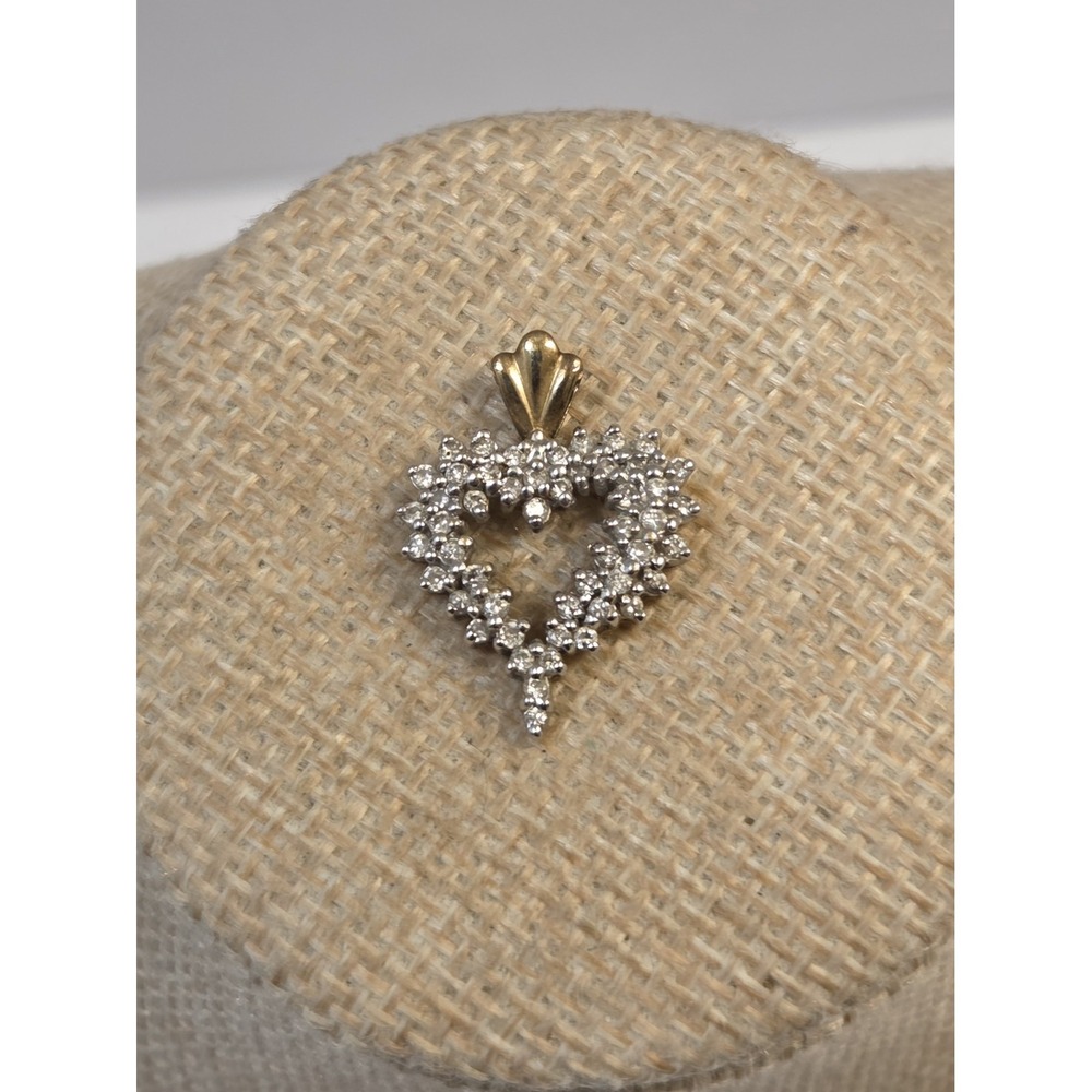 14k Yellow & White Gold Pavé Genuine Diamond Heart Pendant
